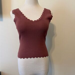 NWT The Workshop Women's Scalloped V-Neck Knit Tank Top - Dusty Rose - Lg